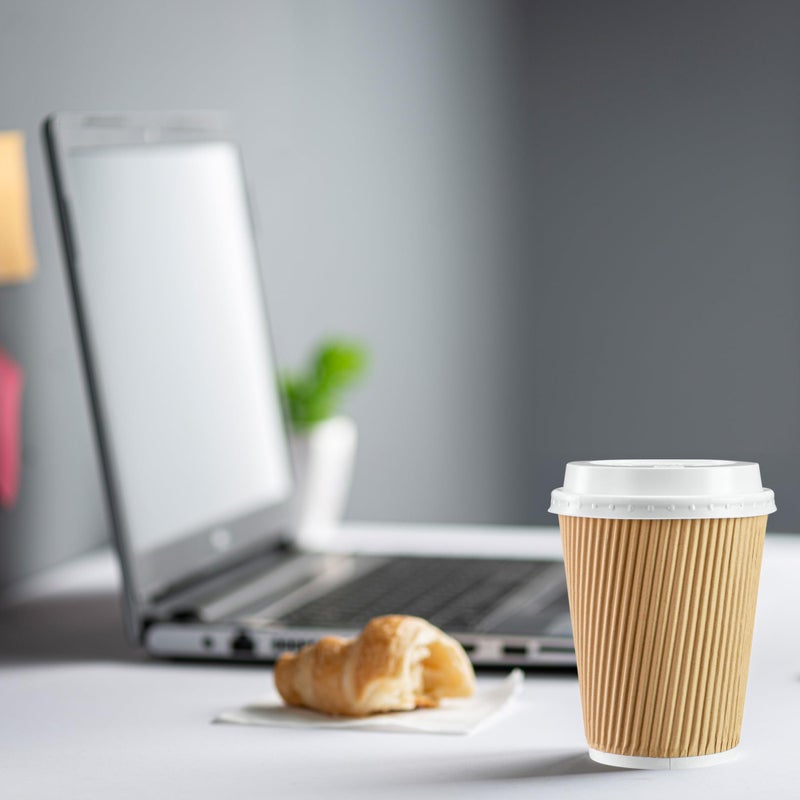 GUSTO [12 oz. - 100 Count Insulated Kraft Ripple Paper Hot Cups, Disposable Coffee Cups With Lids - Ideal for Hot Beverages, Travel, and Office Use (Formerly Comfy Package) - Image 4
